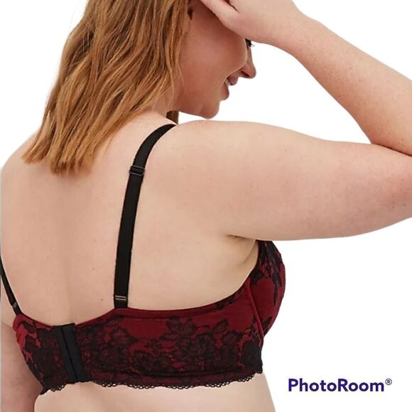 40D Torrid Balconette Bra Red Black Lace Lingerie Boudior Pinup Sheer Wire Retro - Picture 2 of 10